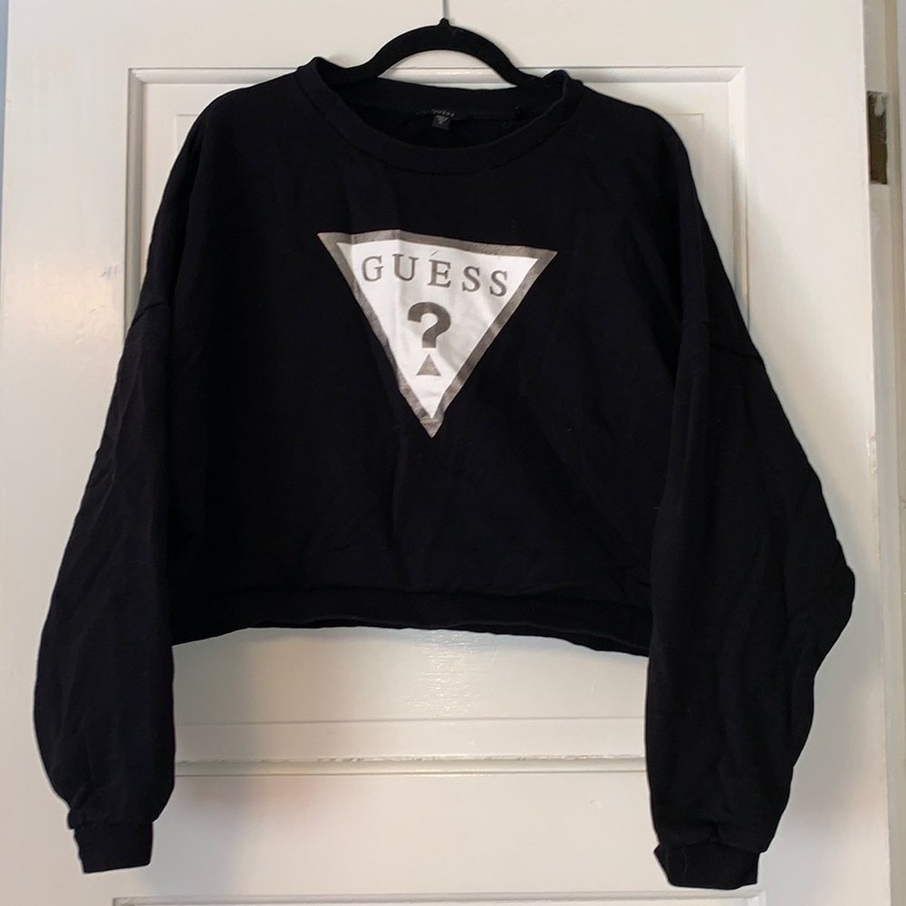 Guess Crop Oversized Logo Pullover black Hoodie